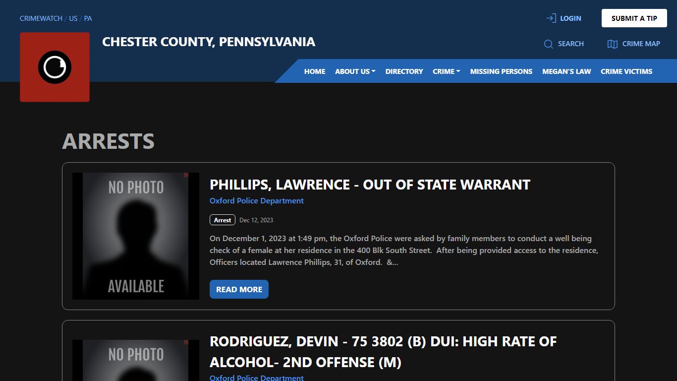 Arrests for Chester County, Pennsylvania | CRIMEWATCH